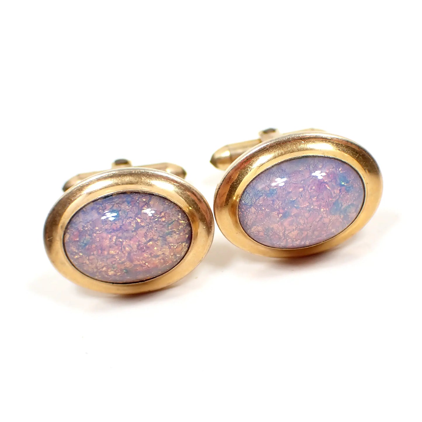 Correct Quality Faux Opal Vintage Cufflinks, Gold Tone Oval Cuff Links