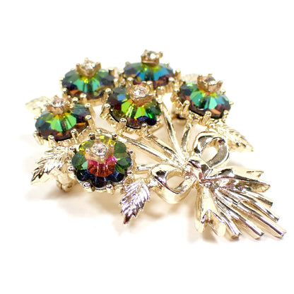 1960's Emmons Watermelon and Clear Rhinestone Vintage Flowers Brooch Pin