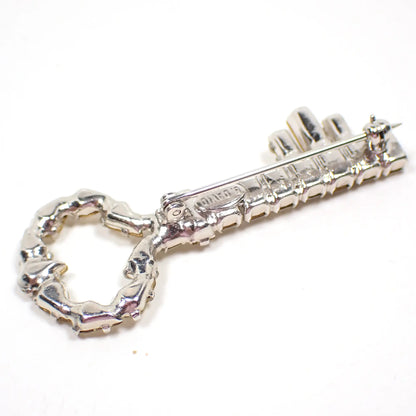 1960's B David Vintage Rhinestone Skeleton Key Brooch Pin
