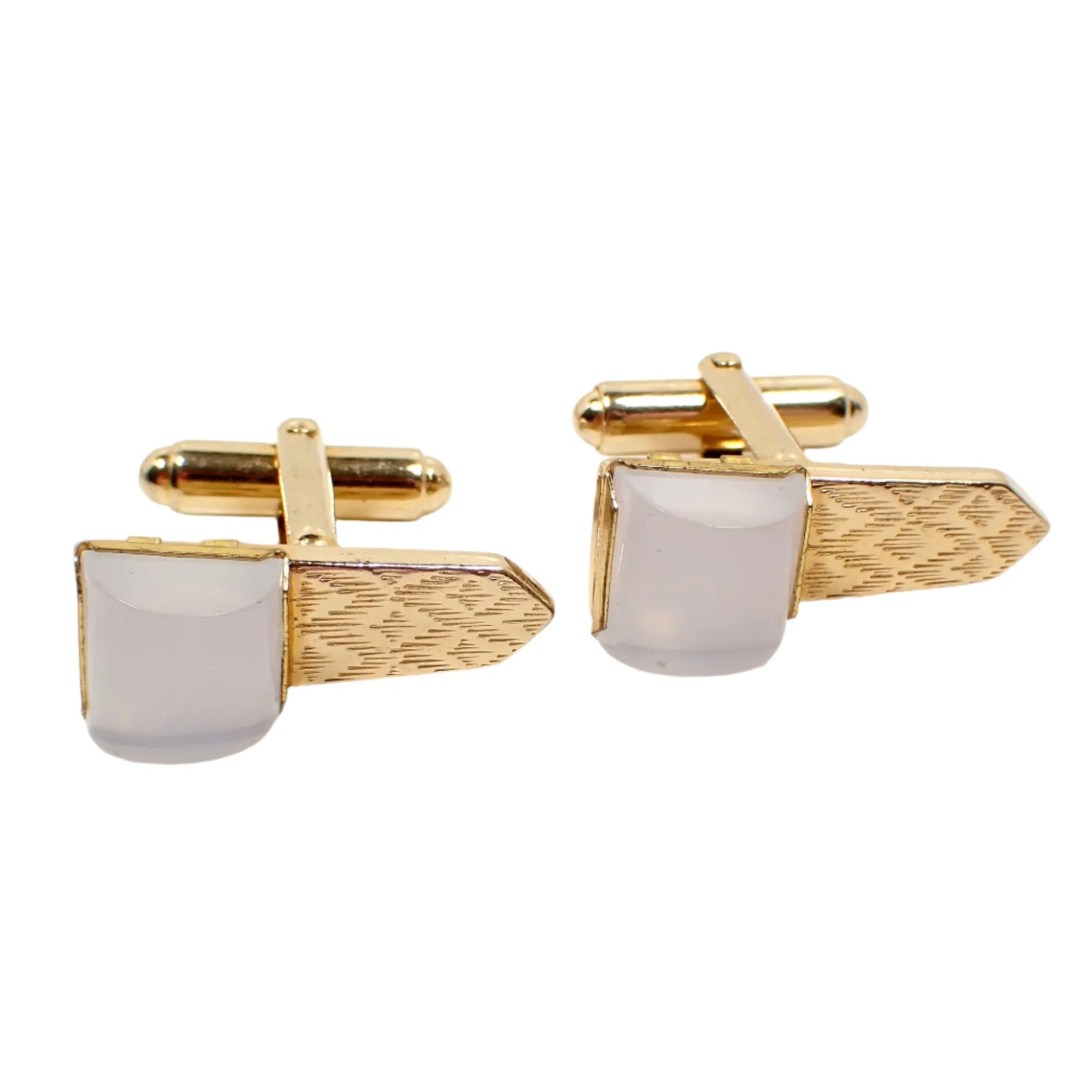 Anson Mid Century Vintage White Lucite Cufflinks, Domed Gold Tone Cuff Links