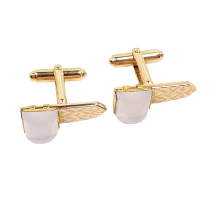 Anson Mid Century Vintage White Lucite Cufflinks, Domed Gold Tone Cuff Links