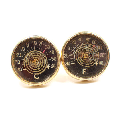 Harvey Avedon 1950's Celsius and Fahrenheit Vintage Cufflinks, Round Whale Back Novelty Cuff Links