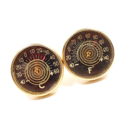 Harvey Avedon 1950's Celsius and Fahrenheit Vintage Cufflinks, Round Whale Back Novelty Cuff Links