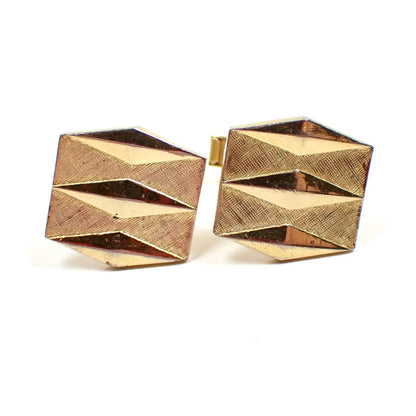 1960's Atomic Mid Century Vintage Cufflinks, Gold Tone Hexagon and Diamond Shape Geometric Cuff Links