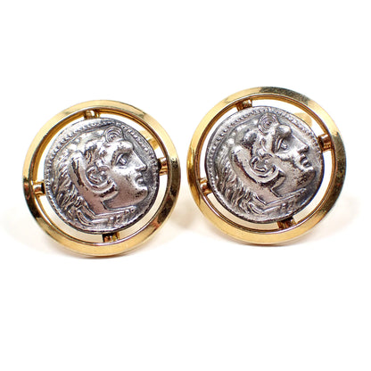 Alexander the Great Mid Century Vintage Cufflinks, Two Tone Round Angle Back Cuff Links