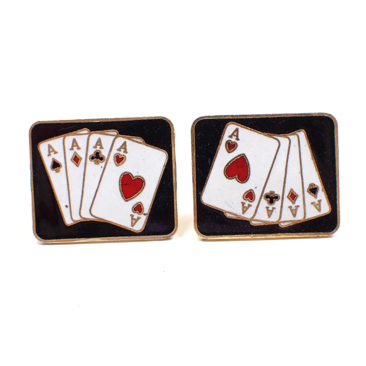 Black and White Enameled 4 of a Kind Playing Cards Aces Vintage Cufflinks, Poker Player Cuff Links