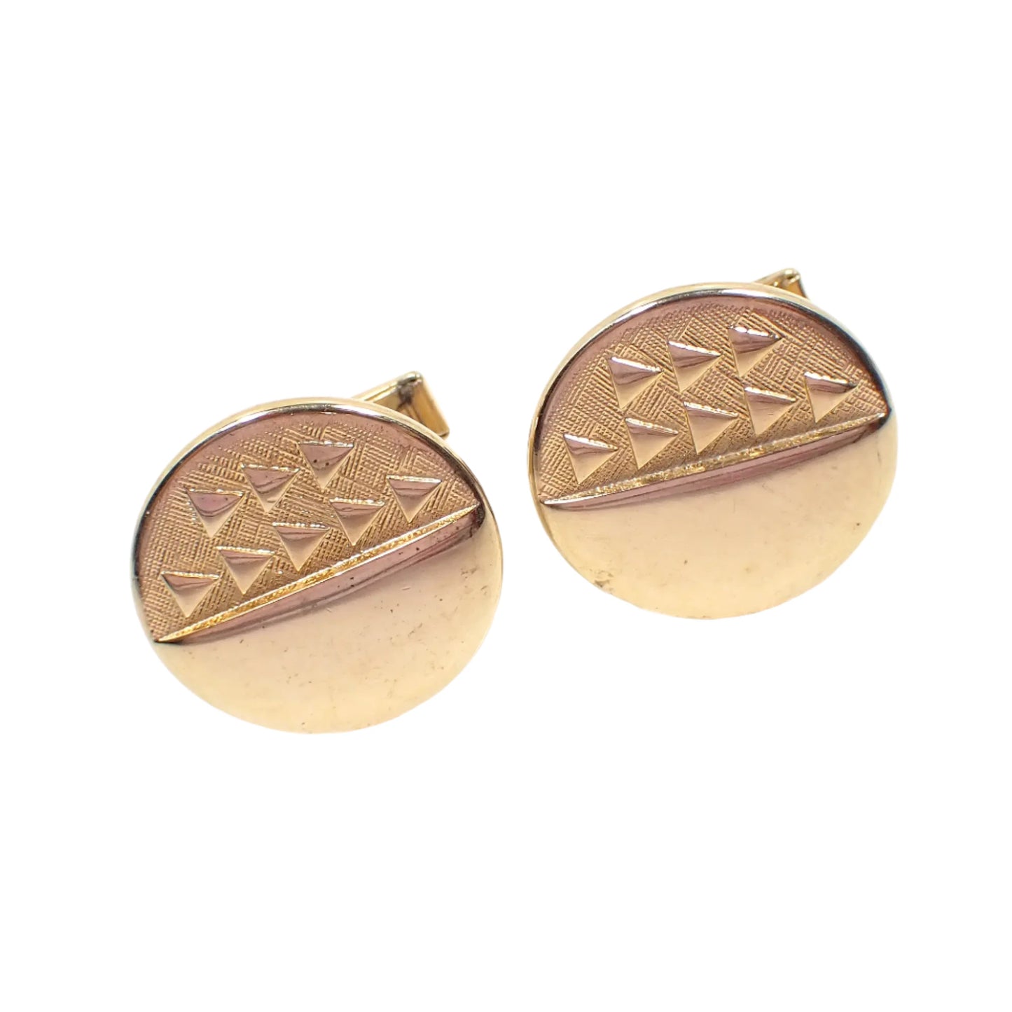 Mid Century Vintage Cufflinks, Round Geometric Gold Tone 1960's Cuff Links