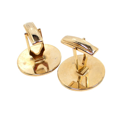 Mid Century Vintage Cufflinks, Round Geometric Gold Tone 1960's Cuff Links