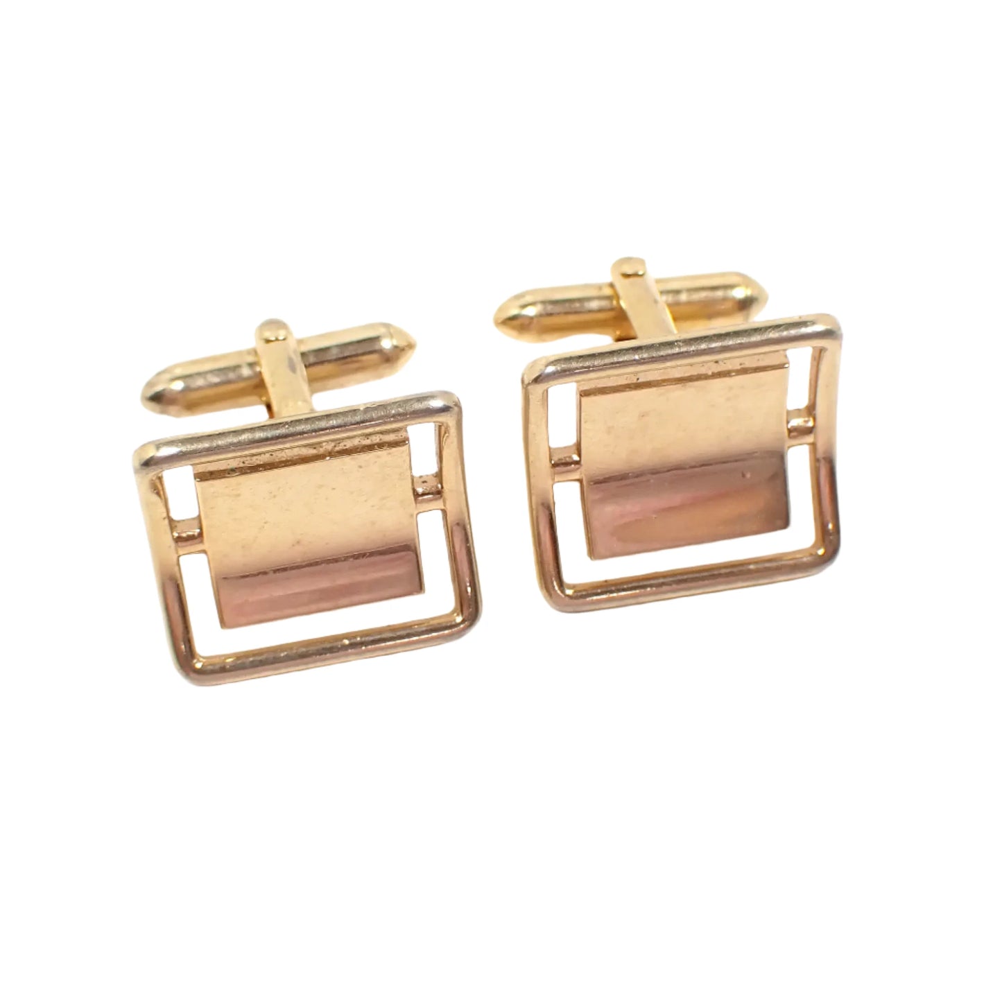 Swank Vintage Cufflinks, Mid Century Gold Tone Curved Square Design, 1960s Cuff Links