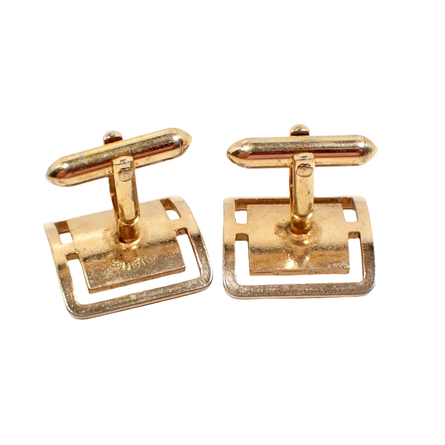 Swank Vintage Cufflinks, Mid Century Gold Tone Curved Square Design, 1960s Cuff Links