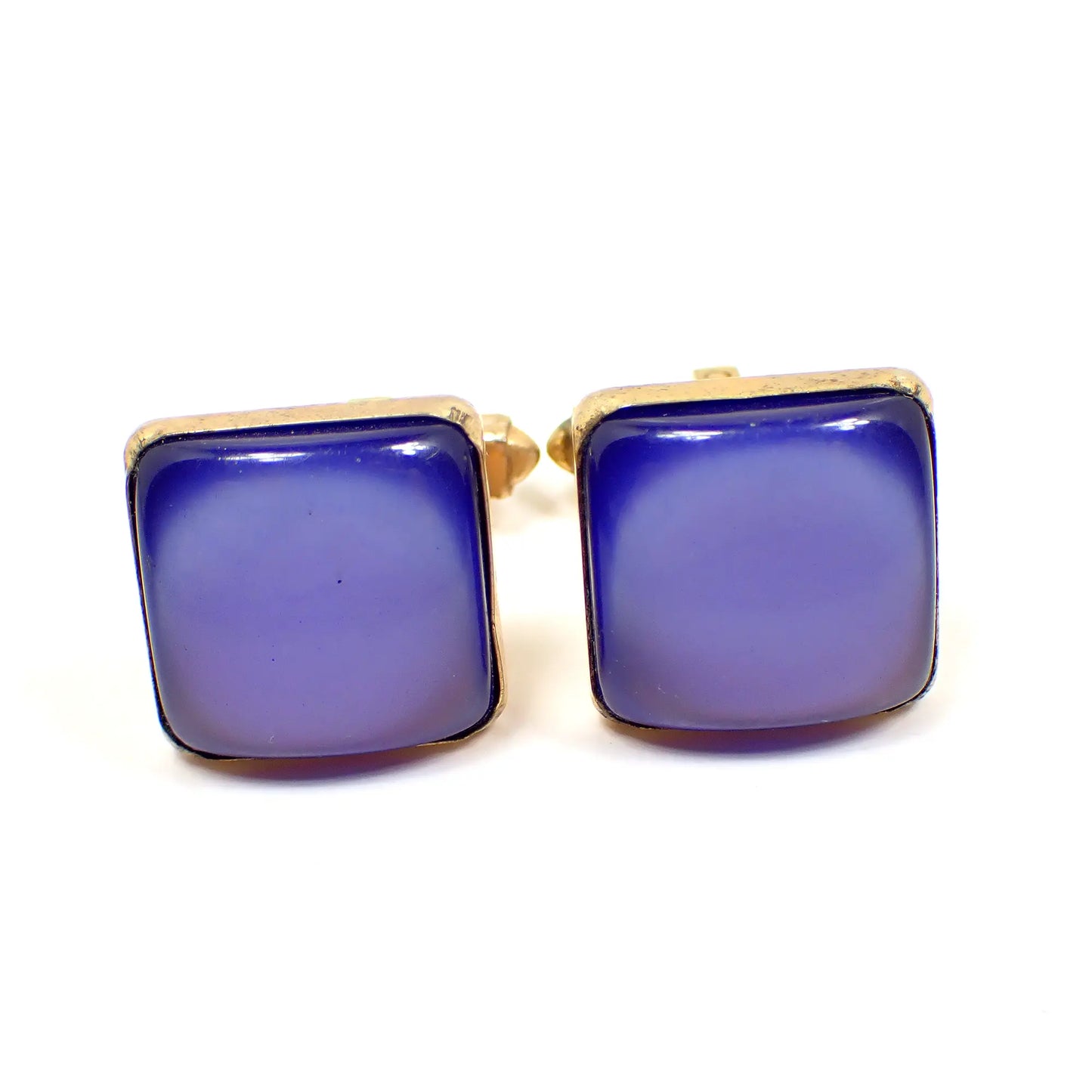 Anson Blue Moonglow Lucite Vintage Cufflinks, Square Cuff Links