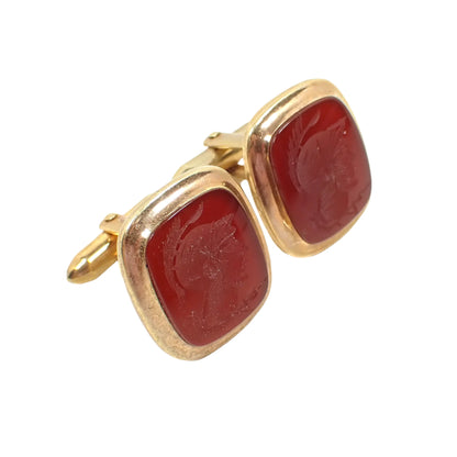 Dolan and Bullock Carnelian Intaglio Cameo Cufflinks, Gold Filled Gemstone Cuff Links, 1/20 14KT GF Roman Solider Head Design