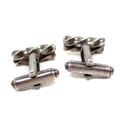 Sterling Silver Twisted Bar Vintage Cufflinks, Antiqued Silver Cuff Links