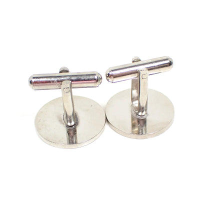 Initial Letter W Vintage Cufflinks, Silver Tone and Black Round Cuff Links