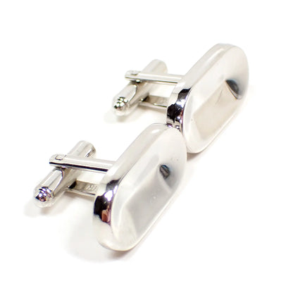 Hickok Indented Oval Vintage Cufflinks, Retro Silver Tone Cuff Links