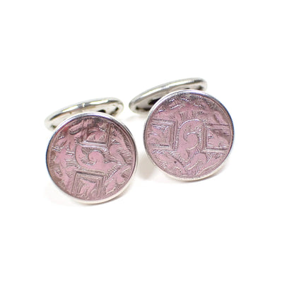 1930's Round Bean Back Vintage Cufflinks, Silver Tone, Angled Cuff Links
