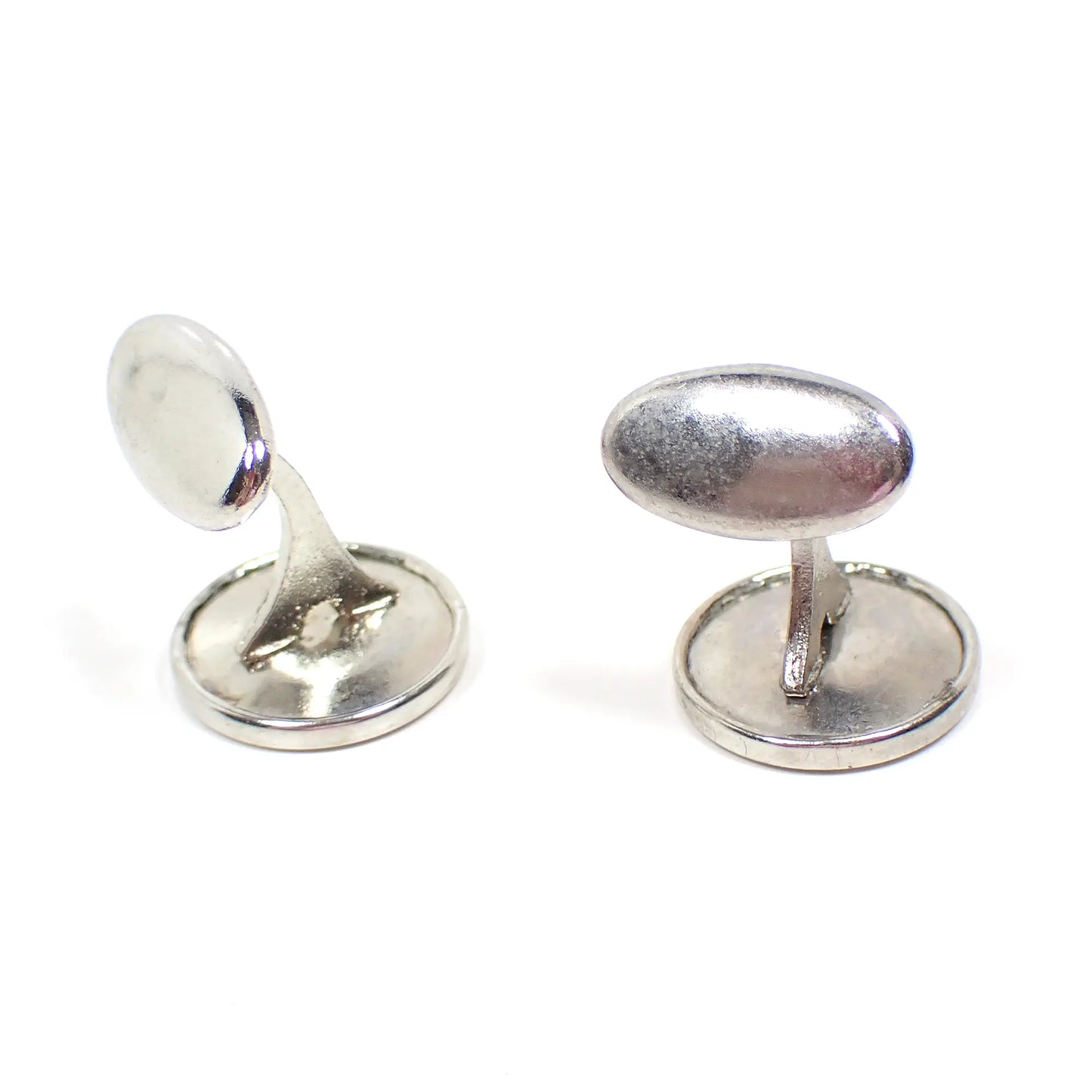 1930's Round Bean Back Vintage Cufflinks, Silver Tone, Angled Cuff Links
