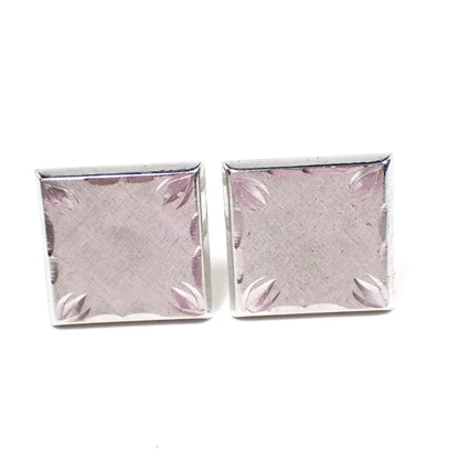 Hayward Vintage Cufflinks, Matte Brushed Silver Tone Cuff Links with Etched Edge and Corner Design