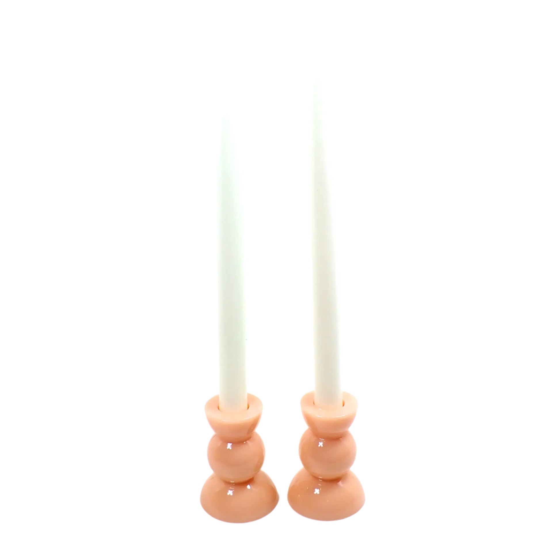 Photo showing how the candle holders look with taper candlesticks in them.