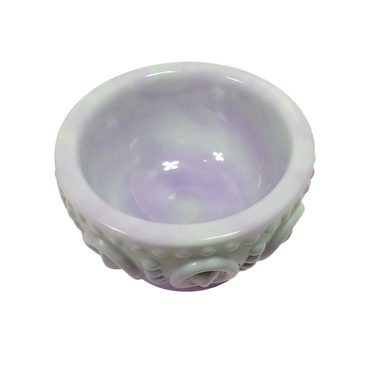 Angled top view of the handmade resin footed bowl showing more of the inside area where items can be placed.