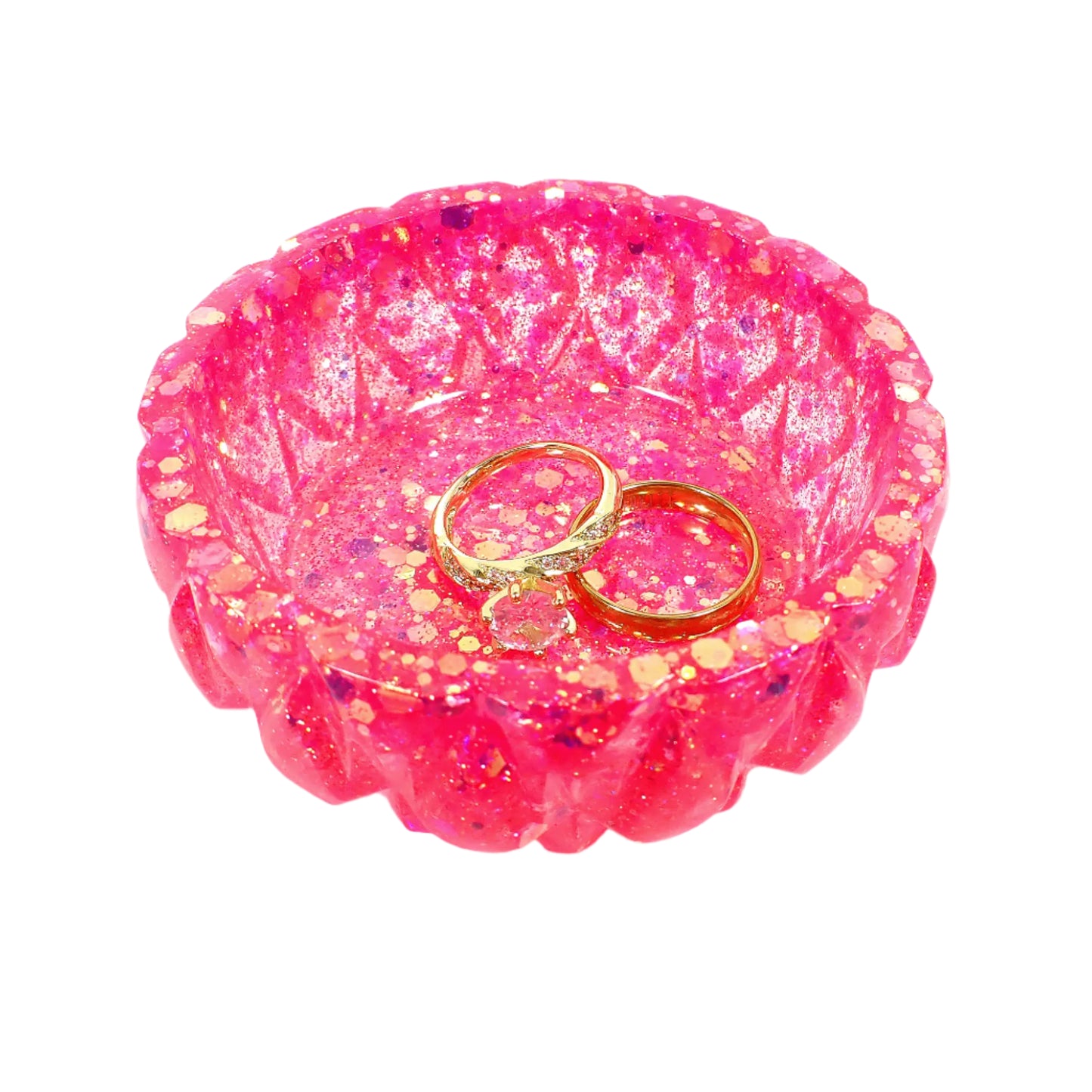 Photo showing how the handmade ring dish would look with rings in it. 