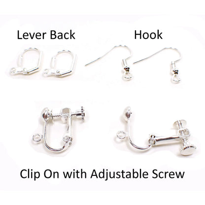 Metallic Silver Handmade Half Moon Earrings Silver Plated Hook Lever Back or Clip On