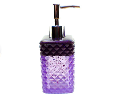 Faceted Square Handmade Pearly Purple and Glitter Resin Soap Dispenser, Lotion Dispenser