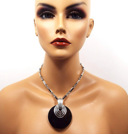 Maximalist Large Black Vintage Pendant Necklace