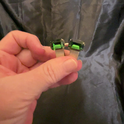 Video of the Dante Mid Century vintage cufflinks showing how the green rhinestones sparkle in the light.