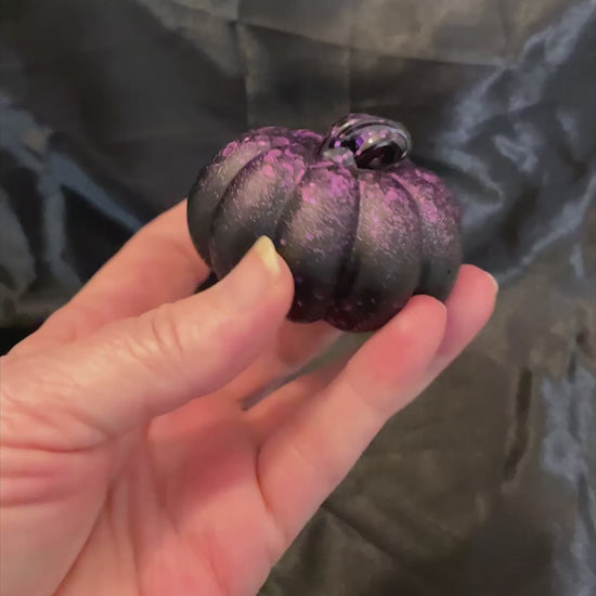 Video of the small matte pumpkin showing how the glitter has a muted soft iridescence to it rather than being super sparkly.