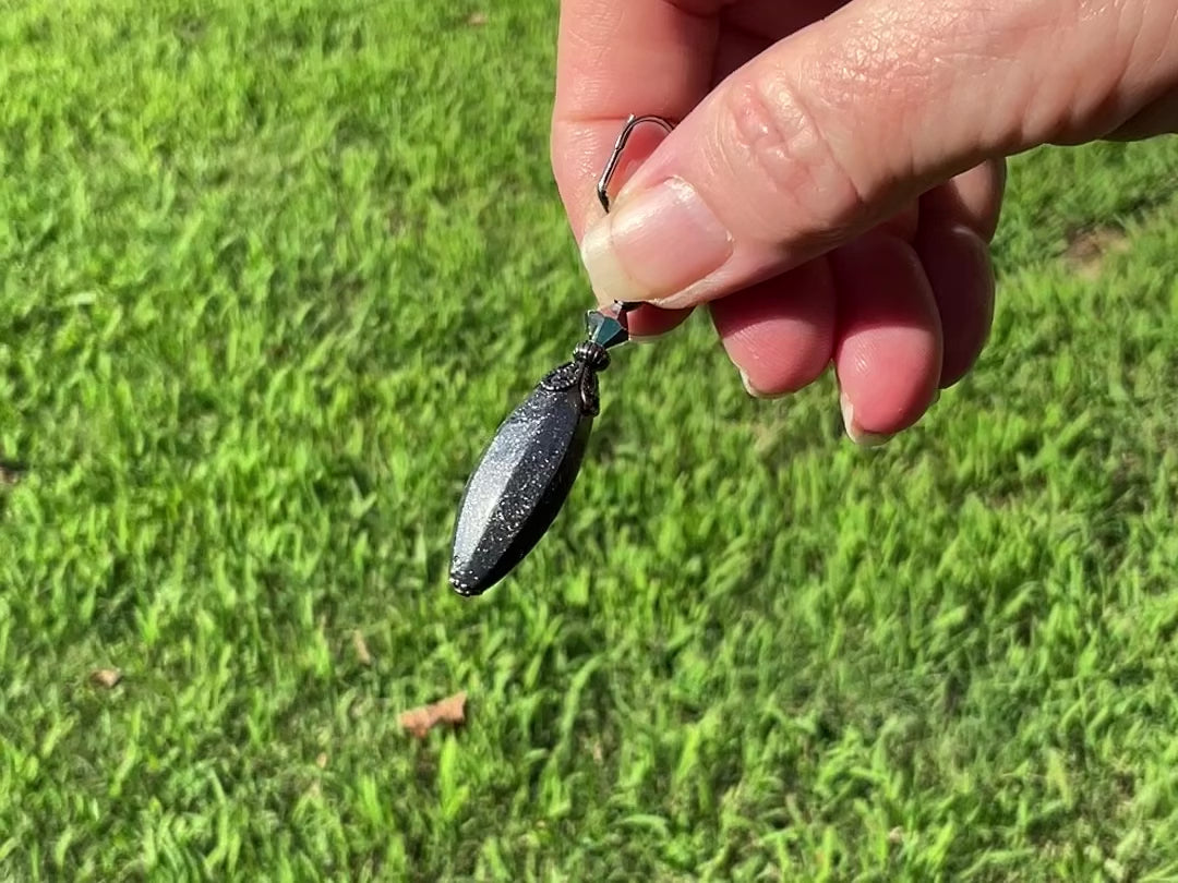 Gunmetal Large Dark Gray Glitter Lucite Handmade Drop Earrings video showing how the glitter sparkles in the lucite.