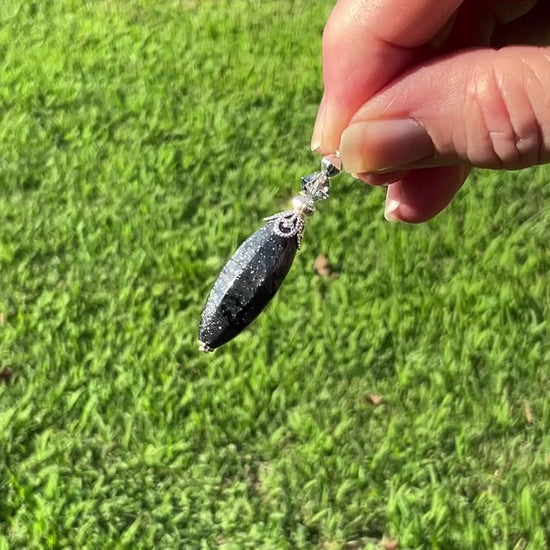Silver Plated Large Dark Gray Glitter Lucite Handmade Drop Earrings video showing how the glitter sparkles in the lucite.