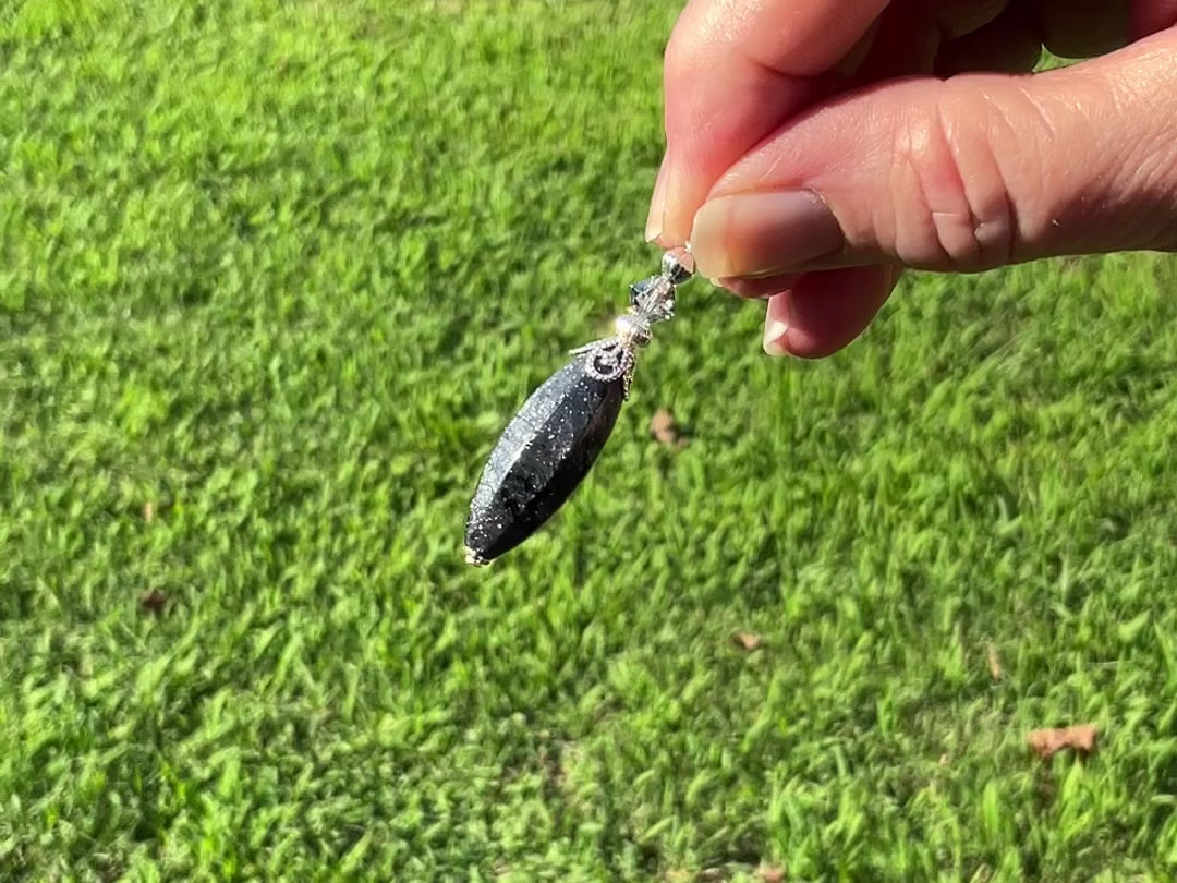 Silver Plated Large Dark Gray Glitter Lucite Handmade Drop Earrings video showing how the glitter sparkles in the lucite.