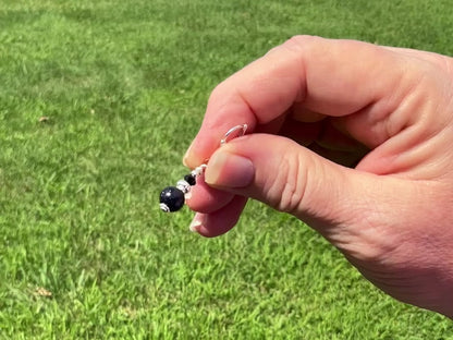 Silver Plated Small Handmade Blue Goldstone Drop Earrings video showing how the glitter sparkles in the light.