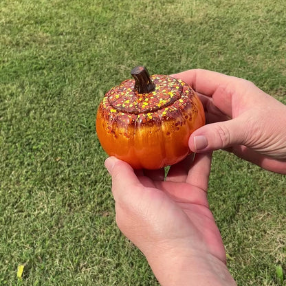 Pearly Orange Resin Handmade Pumpkin Trinket Box with Chunky Iridescent Glitter, Halloween Fall Decor
