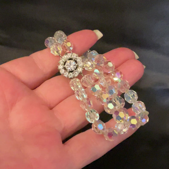 Bergere Double Strand AB Crystal Beaded Vintage Bracelet video showing how the beads and rhinestones sparkle in the light.
