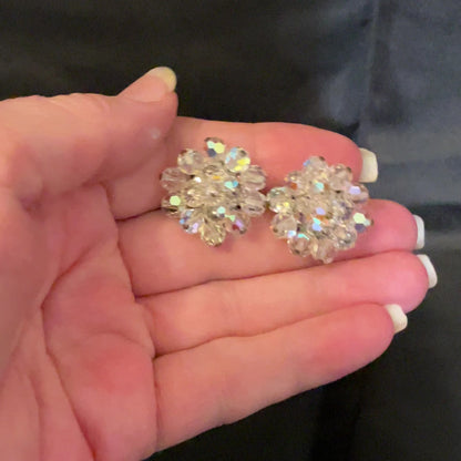 AB Crystal Cluster Beaded Vintage Clip on Earrings video showing how the sparkle in the light.