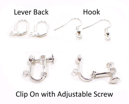 Smoky Gray Handmade Teardrop Earrings Silver Plated Hook Lever Back or Clip On