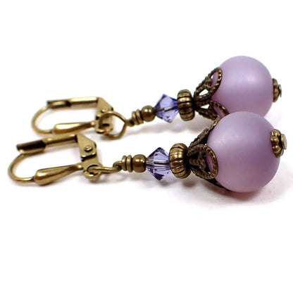 Handmade Small Frosted Purple Lucite Drop Earrings with Antiqued Brass Hook Lever Back or Clip On
