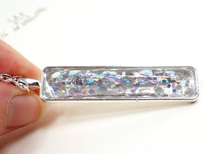 Handmade Holographic Glitter Resin Bar Pendant Necklace