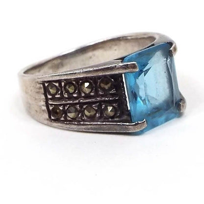 Sterling Silver Vintage Marcasite and Blue Rhinestone Ring