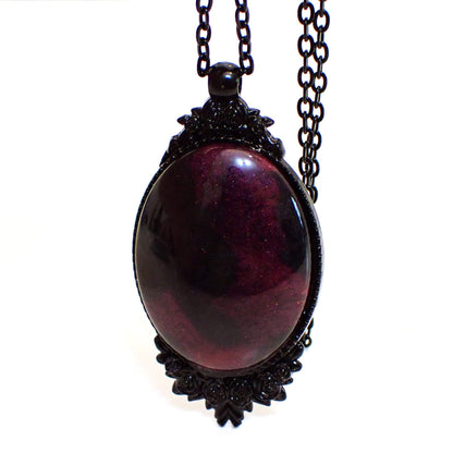 Large Victorian Style Goth Handmade Resin Black Oval Pendant Necklace