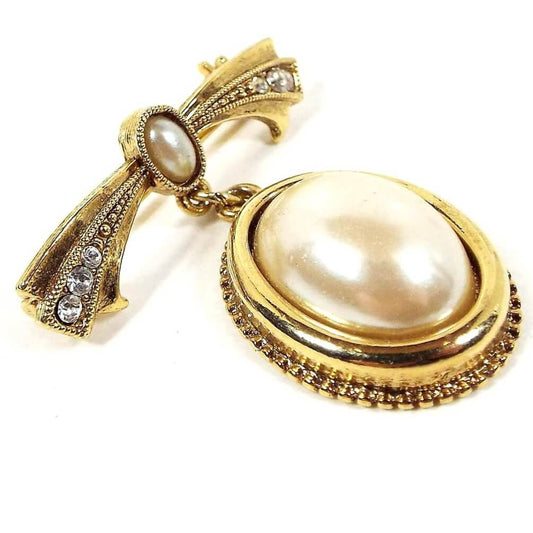 Rhinestone and Faux Pearl Drop Vintage Brooch Pin