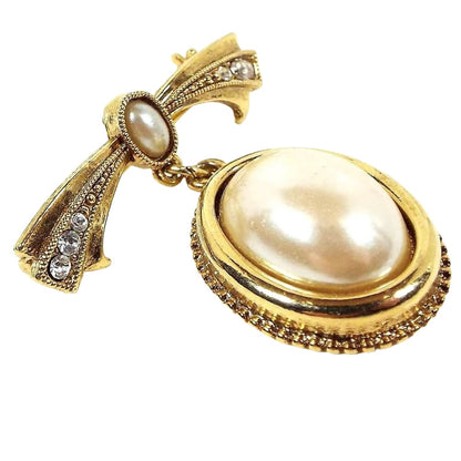 Rhinestone and Faux Pearl Drop Vintage Brooch Pin