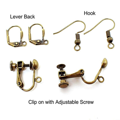 Antiqued Brass and Jasper Gemstone Handmade Earrings Hook Lever Back or Clip On