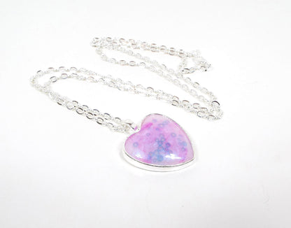 Handmade Pink Purple Blue Resin Bubble Heart Pendant Necklace