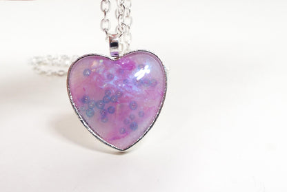 Handmade Pink Purple Blue Resin Bubble Heart Pendant Necklace