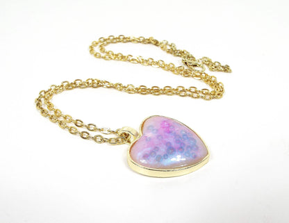 Handmade Pink Purple Blue Resin Bubble Heart Pendant Necklace