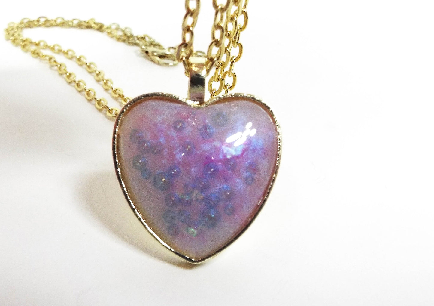 Handmade Pink Purple Blue Resin Bubble Heart Pendant Necklace