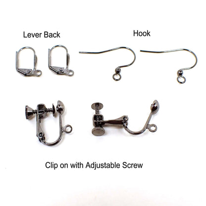 Small Jasper Gemstone Handmade Drop Earrings, Gunmetal Hook Lever Back or Clip On